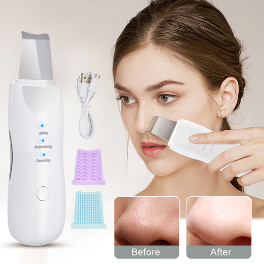 Ultrasonic Skin Scrubber Deep Face Cleaning Machine Peeling Shovel Facial Pore Cleaner Face Skin Scrubber Lift Beauty Instrument Ultrasonic Facial Scrubber Pore Blackhead Remover Spatula Deep Skin Spa