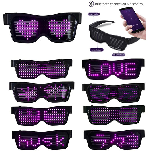 DIY Bluetooth App Control Led Party Glasses Customized Languages USB Charge Flashing Luminous Eyewear Christmas Concert Sunglasses For Women Men